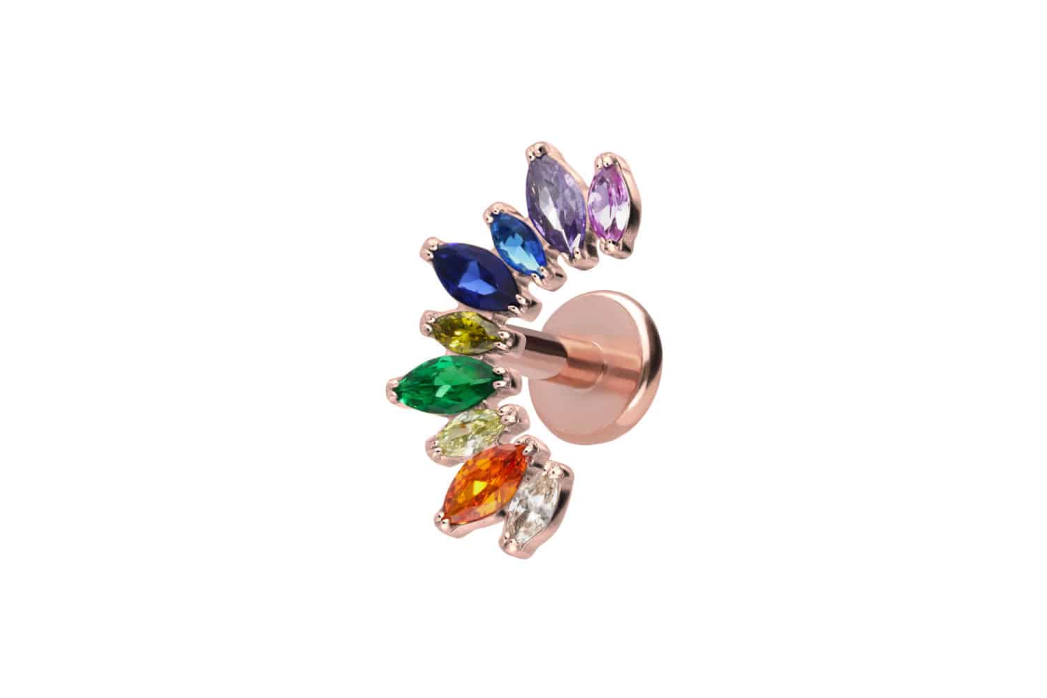 Titan Labret Piercing mit Push Fit BUNTER KRISTALLBOGEN